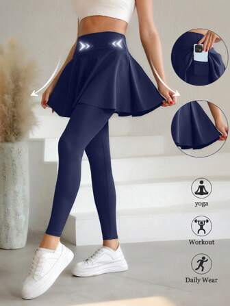 1 件女式瑜伽/网球短裙，带裙子和口袋，女式运动装，舒适时尚，全长瑜伽裤，适合积极的生活方式，高腰设计，适合健身爱好者