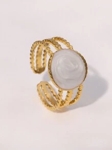 1pc Retro High-End Minimalist Geometric Gold-Plated Stainless Steel Open Ring, Suitable For Women, Versatile For Daily Wear And Gatherings