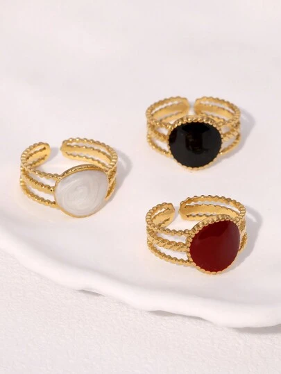 1 件复古高端简约几何镀金不锈钢开口戒指，适合女性，适合日常佩戴和聚会