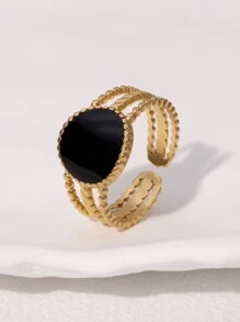 1pc Retro High-End Minimalist Geometric Gold-Plated Stainless Steel Open Ring, Suitable For Women, Versatile For Daily Wear And Gatherings