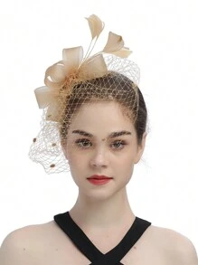 女士迷人帽子 茶会头饰 肯塔基赛马会婚礼网状羽毛发夹 - 彩色 - 查看 17