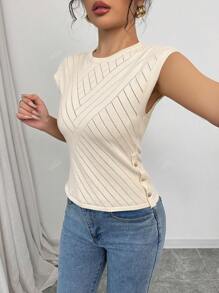 Women Solid Color Round Neck Hollow Casual Blouse, Everyday Wear