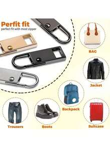 1/3个金属可拆卸拉链头，可替换金属拉链拉片，DIY拉链头，适用于包包、鞋子、衣服，适合小孔，可用于包包、夹克、羽绒服、行李箱、拉链配件、旅行必备品、健身用品、学习用品、假日露营用品、假日旅行配件、旅行必备品、海滩度假用品、暑期学习用品、返校用品