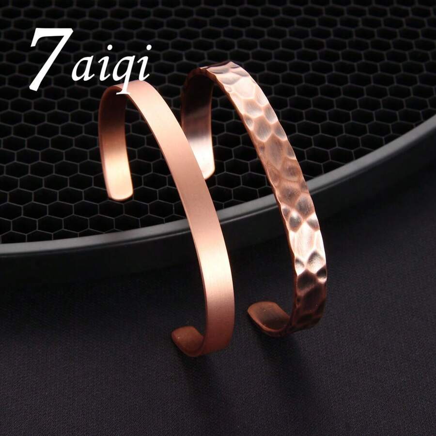 1pc Pure Copper Jewelry Set Adjustable Bracelet Hammered Finish Health Energy Arthritis