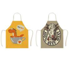 1pc Dinosaur & Sheep Pattern Linen Apron, Creative Funny Fashion Printed Apron, Waterproof & Oil-Proof, Easy To Clean For Household Cooking, Baking, Kitchen, Home Decor, Work Uniform