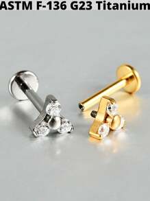 1PC G23 Titanium Cz Moon Internal Thread Labret Lip Rings Cross Snake Ear Cartilage Tragus Helix Earring Lobe Piercing Jewelry - Titanium Gold Plated - View 8