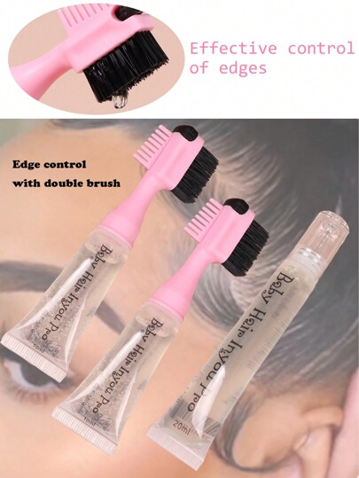 nunify Kit de gel y cepillo para el cabello de control de puntas, tamaño de bolsillo recargable, cepillo para el pelo de bebé de rendimiento perfecto, larga duración, sin residuos blancos, sujeción extrema, fórmula natural para el cabello de mujer