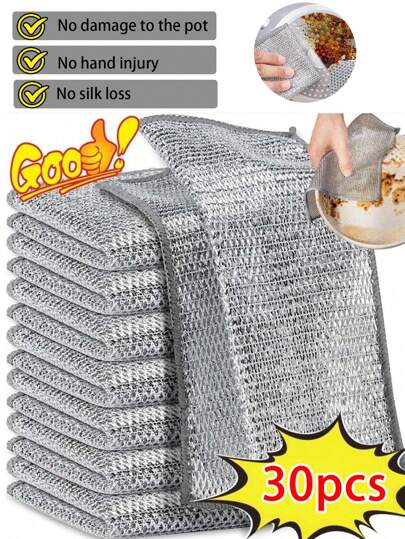 5/10/20/30 pezzi Tamponi abrasivi in rete metallica, stracci in lana d'acciaio senza graffi, panni multiuso in filo metallico per la pulizia dei piatti, facili da sciacquare, riutilizzabili, panni per la pulizia in filo metallico, panni per il lavaggio dei piatti in filo metallico, cucina, lavandino, pentole, stoviglie e utensili da lavare e pulire, lavandino, piano di lavoro, fornello, strofinacci da cucina riutilizzabili, panni per i piatti, senza lanugine, senza strisce, stracci lavabili, forniture per la cucina, utensili per la pulizia della cucina, articoli da cucina, pulizia, asciugamani da cucina