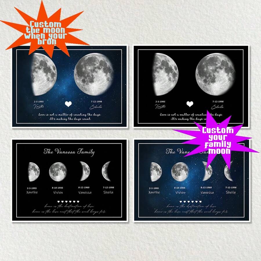 1 szt., rodzinne wydruki faz księżyca, spersonalizuj nasze rodzinne wydruki księżyca, spersonalizowane prezenty na parapetówkę dla rodziny, spersonalizowane prezenty dla par z nadrukowanymi fazami księżyca według daty, spersonalizowane fazy księżyca, spersonalizowane nadruki urodzinowe, spersonalizowane fazy księżyca, sztuka faz księżyca, prezenty rodzinne, najlepsze prezenty, prezenty dla par, prezenty rocznicowe, prezenty na rocznicę ślubu, spersonalizowana data ślubu, spersonalizowane prezenty z imionami, prezenty dla niego, bez ramek