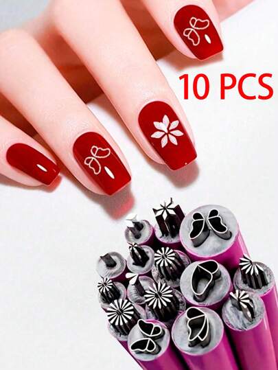 10 件装美甲印章笔套装，花朵美甲印章笔，美甲笔美甲印章板美甲印章套装，美甲涂鸦笔花朵绘画笔指甲刷印章笔美甲工具（1/4/6/10 件）