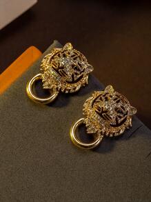 1 par de pendientes de moda con diseño hueco de tigre con strass, estilo lujoso y vintage, adecuado para el uso diario de la mujer, excelente como regalo del Día de San Valentín, para mamá, madre, Día de la Madre
