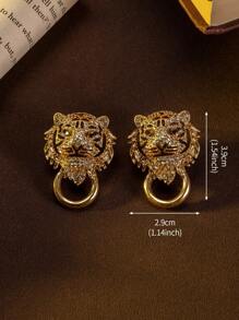 1 par de pendientes de moda con diseño hueco de tigre con strass, estilo lujoso y vintage, adecuado para el uso diario de la mujer, excelente como regalo del Día de San Valentín, para mamá, madre, Día de la Madre