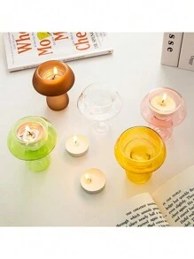 1 pezzo Portacandela in vetro a forma di fungo, supporto per candele in stile nordico semplice per scrivania, matrimoni, feste, casa