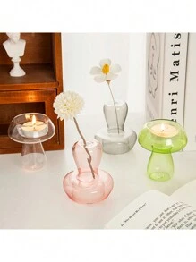 1 pezzo Portacandela in vetro a forma di fungo, supporto per candele in stile nordico semplice per scrivania, matrimoni, feste, casa
