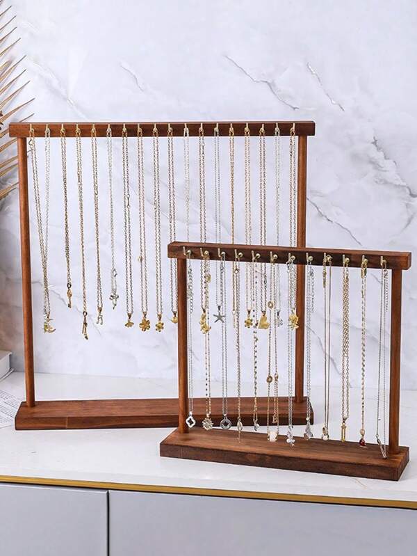 1 pieza/2 piezas Soporte de exhibición de collares de madera maciza color nuez de alta calidad, soporte de joyería para collares, pulseras y accesorios para mujeres, organizador de almacenamiento, artículo esencial para viajes y regreso a la escuela