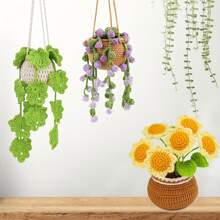 Crochet Kit For Beginners, 3Pack Hanging Potted Plants, Sunflower Crochet Starter Kit With Easy To Follow Tutorials For Adults Birthday Gift, Home Decor