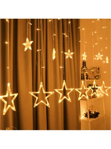 1pc 138 LEDs 3.5*0.8m USB 8 Modes Star & Moon Shaped Curtain Light, For Wedding Engagement Proposal Home Garden Holiday Indoor Outdoor Yard Decor