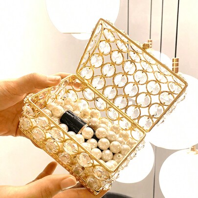 Caja de joyas de cristal de lujo, caja de almacenamiento para suministros de boda, caja decorativa portátil multifuncional, juego de caja de joyas + portavelas para volver al colegio