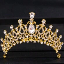 Coroa Princesa Diadema de Cor Dourada com Strass para Noiva, Tiaras e Coroas para Mulheres, Acessórios de Cabelo para Casamento, Festa, Joias, Presentes de Diadema - cor - Visão 15