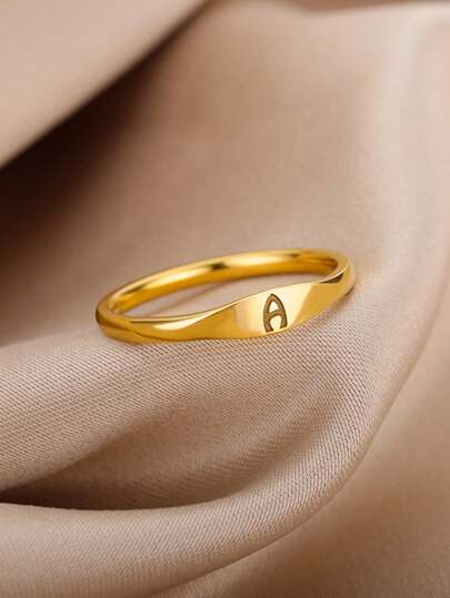 1pc European And American Style Simple Fashion Gold Stainless Steel Alphabet Ring For Men And Women, Daily Wear