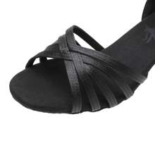 1 Pair Women's Latin Dance Shoes, Soft-Sole, Mid-Heel, Satin Material, Professional Dance School Performance Shoes