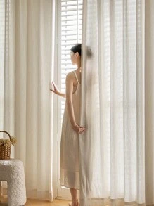 1pc Semi-Sheer French Vintage Style Window Voile Curtain For Balcony, Living Room, Study, Home Decor