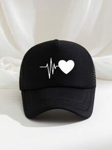 1pc Outdoor Heart Rate Print Breathable Adjustable Sun Hat, Casual Travel Beach Hat For Women, Suitable For Spring/Autumn, Y2K Style, Valentine's Day Gift Valentines