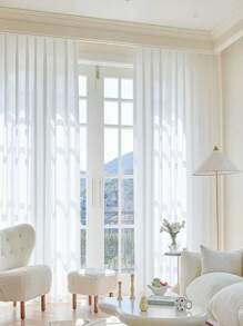 1PC White Gauze Curtains Are Light-Transmissive But Not Transparent. Window Screens For Bay Windows, Living Room Balcony, Anti-Cat Wcratching, White High-End Tulle Curtains