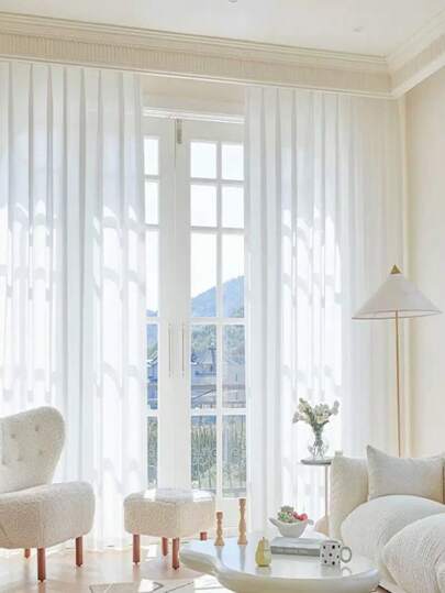1PC White Gauze Curtains Are Light-Transmissive But Not Transparent. Window Screens For Bay Windows, Living Room Balcony, Anti-Cat Wcratching, White High-End Tulle Curtains
