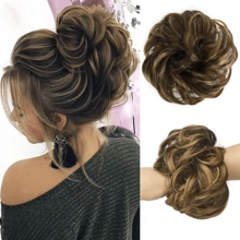 Messy Bun Hair Piece, Wavy Curly Synthetic Hair Scrunchie, Ponytail Hair Extension With Elastic Band, Suitable For Women's Daily And Party Hairstyles, Available In Black, Gold And Mixed Colors, Halloween - Multicolor - View 15