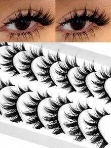 Asiteo 10 Pairs Exaggerated Cartoon Doll Style False Eyelashes, Anime Eyelash Extension, Soft Eyelash Stem, Korean Anime False Eyelashes - Black - View 2