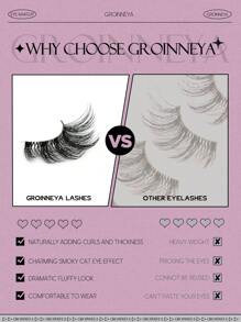 GROINNEYA 6 Pairs Short Soft 3D Mink Lashes, Transparent Band Cat Eye False Eyelashes, Natural Makeup Look (FB02) - 黑色 - 查看 5