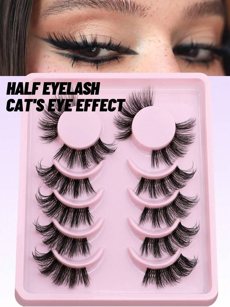 GROINNEYA 6 Pairs Short Soft 3D Mink Lashes, Transparent Band Cat Eye False Eyelashes, Natural Makeup Look (FB02) - 黑色 - 查看 1