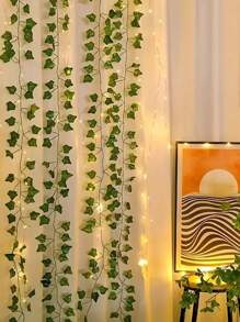 1 Green Ivy Leaf Fairy String Light, 20/50/100LED Battery Powered Artificial Flower Garland Vine, Plastic Material, With Switch Control, Suitable For Bedroom Wedding Party Holiday Decoration, Flower Theme, No Battery