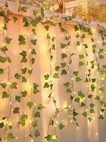 1 Green Ivy Leaf Fairy String Light, 20/50/100LED Battery Powered Artificial Flower Garland Vine, Plastic Material, With Switch Control, Suitable For Bedroom Wedding Party Holiday Decoration, Flower Theme, No Battery