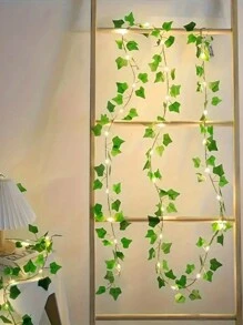 1 Green Ivy Leaf Fairy String Light, 20/50/100LED Battery Powered Artificial Flower Garland Vine, Plastic Material, With Switch Control, Suitable For Bedroom Wedding Party Holiday Decoration, Flower Theme, No Battery