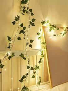 1 Green Ivy Leaf Fairy String Light, 20/50/100LED Battery Powered Artificial Flower Garland Vine, Plastic Material, With Switch Control, Suitable For Bedroom Wedding Party Holiday Decoration, Flower Theme, No Battery