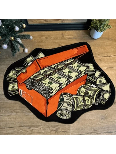 1 块独家定制美元钞票图案地毯，招财进宝地毯，1 盒时尚美元主题多功能地毯，适用于客厅、卧室、入口、厨房、浴室、游戏室、书房 - 可清洗且防滑
