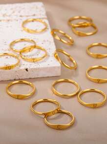 1pc European And American Style Simple Fashion Gold Stainless Steel Alphabet Ring For Men And Women, Daily Wear - Yellow Gold - View 9