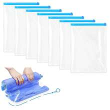 7 Packs Travel Compression Bags, Vacuum Bags For Travel, Space Saving Bags For Suitcases, Travel Essentials No Vacuum Needed, Travel Accessories For Packing Organizer