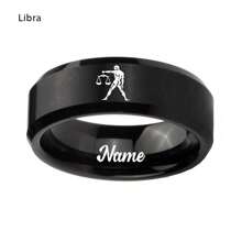 Custom Handwriting Letter NAME 12 Zodiac Signs Stainless Steel Ring With Luxury Velvet Box For Couple Men And Women