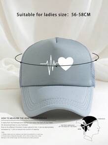1pc Outdoor Heart Rate Print Breathable Adjustable Sun Hat, Casual Travel Beach Hat For Women, Suitable For Spring/Autumn, Y2K Style, Valentine's Day Gift Valentines
