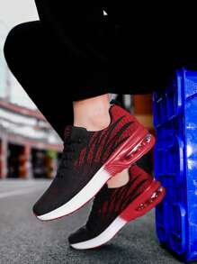 Men Color Blocking Gradient Knit Lace-up Air Cushion Sneakers, Comfortable Breathable and Shock-absorbing Outdoor Running Shoes, Suitable for Outdoor Sports, Jogging&Fitness&Walking