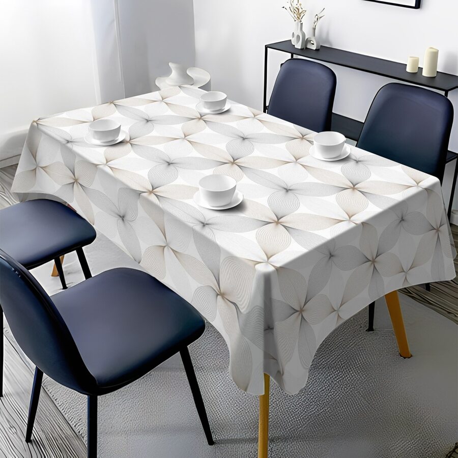 1 pieza Mantel rectangular blanco de poliéster con patrón de flores trifoliadas, adecuado para comedor, picnic, bufé, cena festiva, fiesta, boda, cocina occidental, cocina - Multicolor - Ver 1