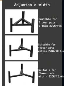 1个可调节宽度多功能花园花盆架，防水防潮，黑色，室内植物架，花盆