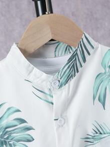 2 件套男童树叶印花爷爷领衬衫和纯色休闲短裤夏季服装 - 彩色 - 查看 4