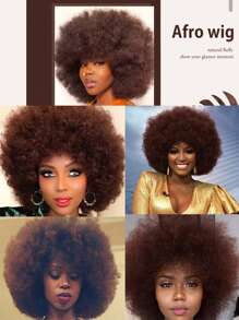 DZfirst 深棕色 10 英寸非洲卷发假发 70 年代 80 年代假发 大号弹性柔软自然蓬松假发 日常佩戴