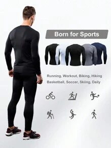 5pcs Men's Compression Long Sleeve Sports Tops, For Gym Running, High Stretch, Outdoor Casual Sports