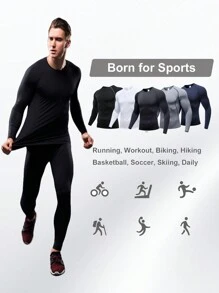 5pcs Men's Compression Long Sleeve Sports Tops, For Gym Running, High Stretch, Outdoor Casual Sports