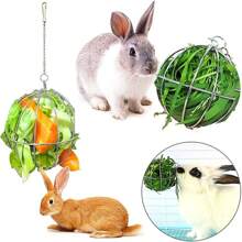 Comedero De Heno De Acero Inoxidable Para Cobayas Y Conejos,Dispensador de alimento colgante de acero inoxidable con bolas de heno para conejos, hámsteres, cobayas, ratas y chinchillas - Plateado - Ver 3